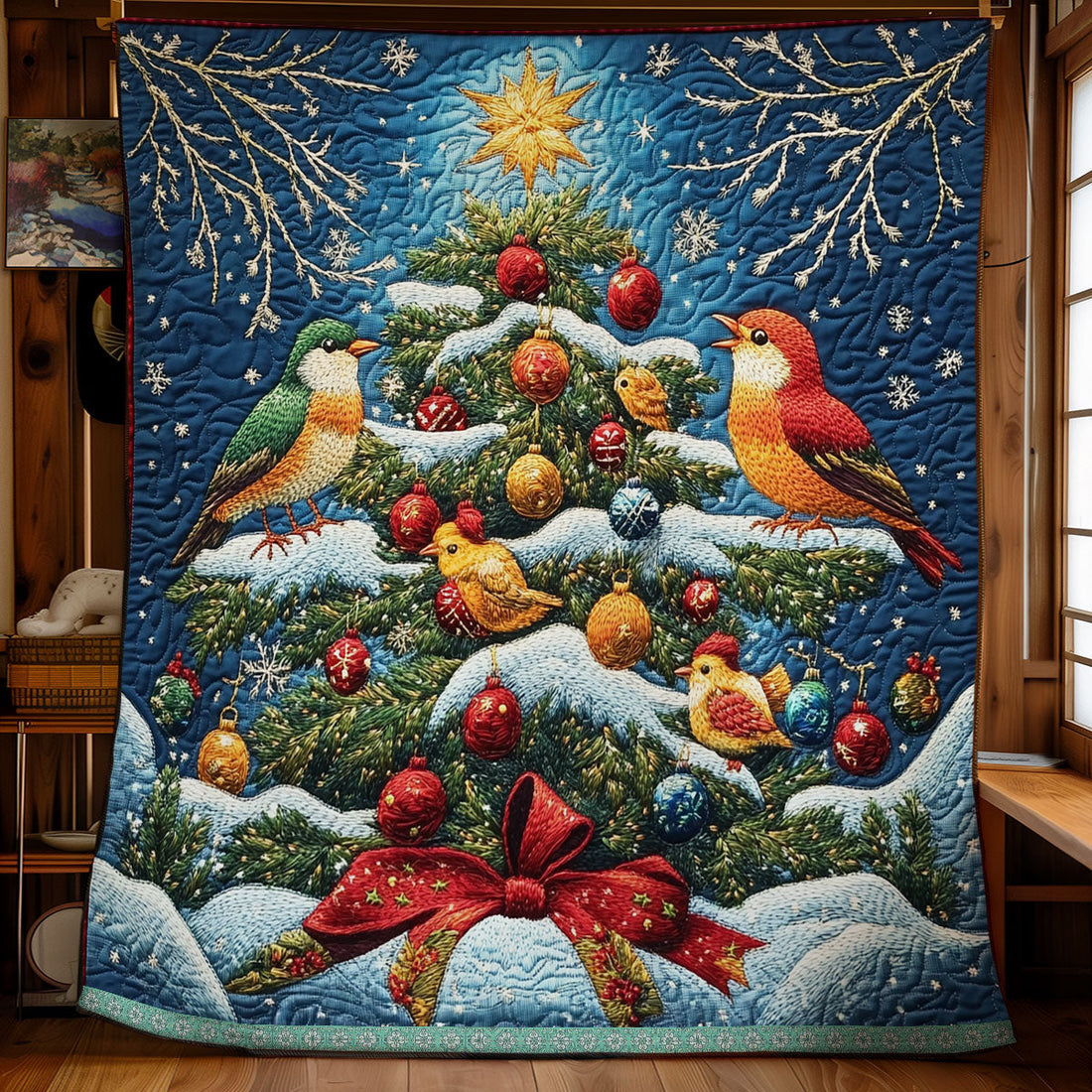 Bird Christmas Tree Quilt Blanket