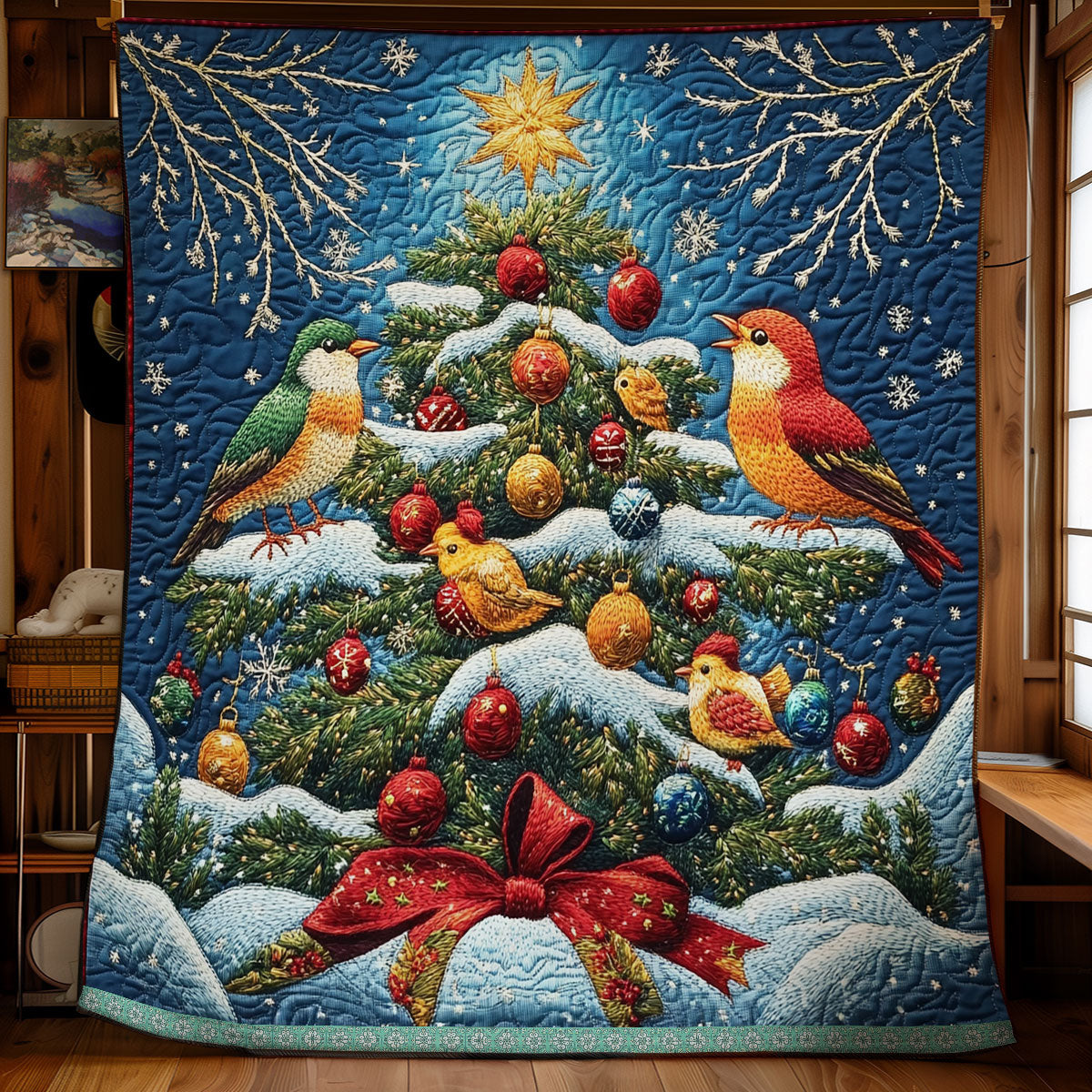 Bird Christmas Tree Quilt Blanket