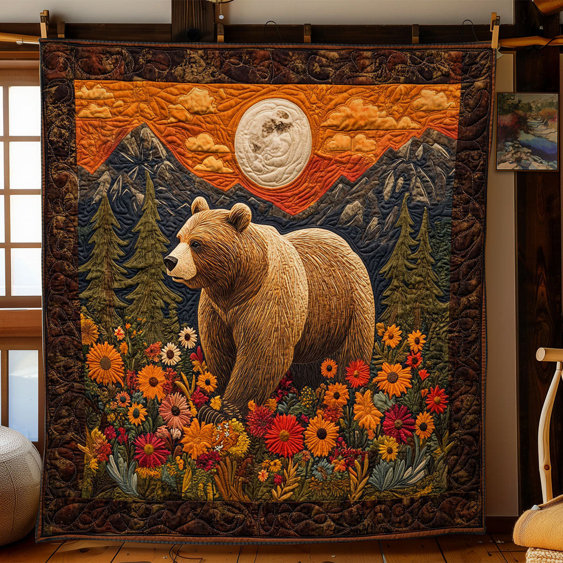 Bear In Sun Forest Quilt Blanket