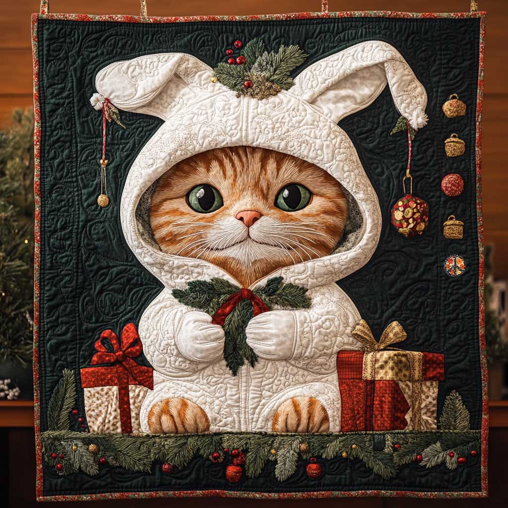 Cat Christmas Bunny Costume Quilt Blanket