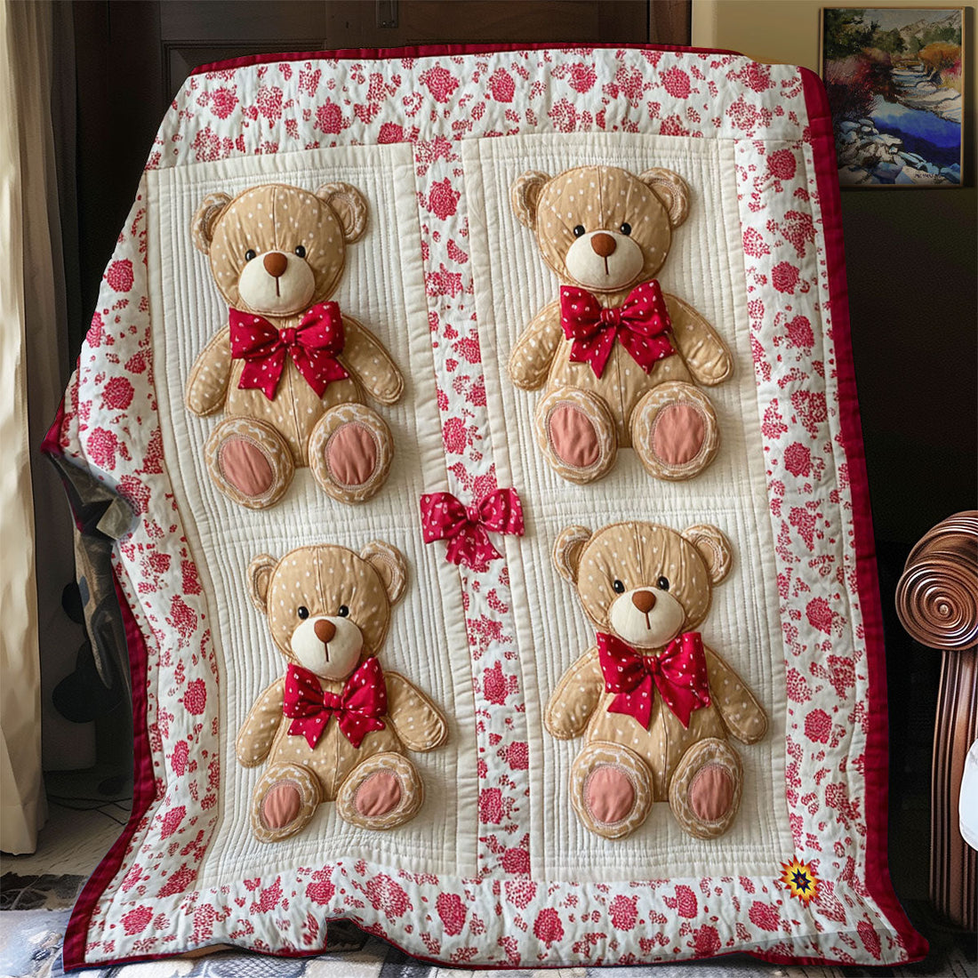 Lovely Teddy Bear Rustic Charm Quilt Blanket
