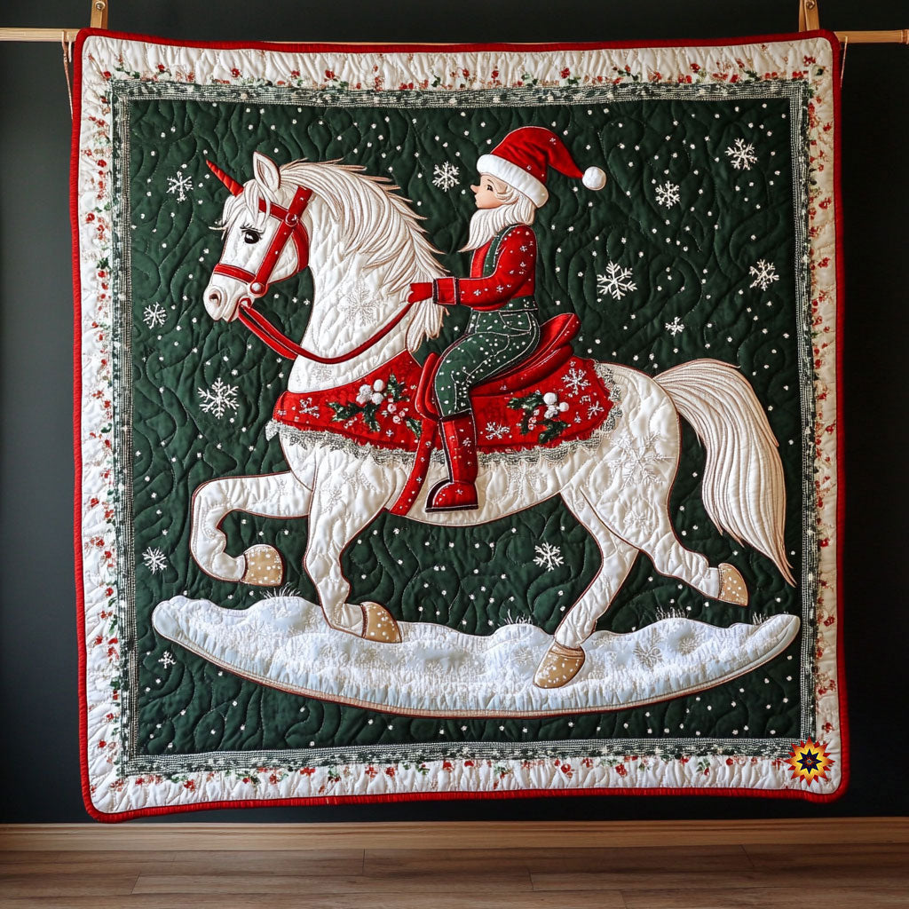 Christmas Elf And Horse Quilt Blanket