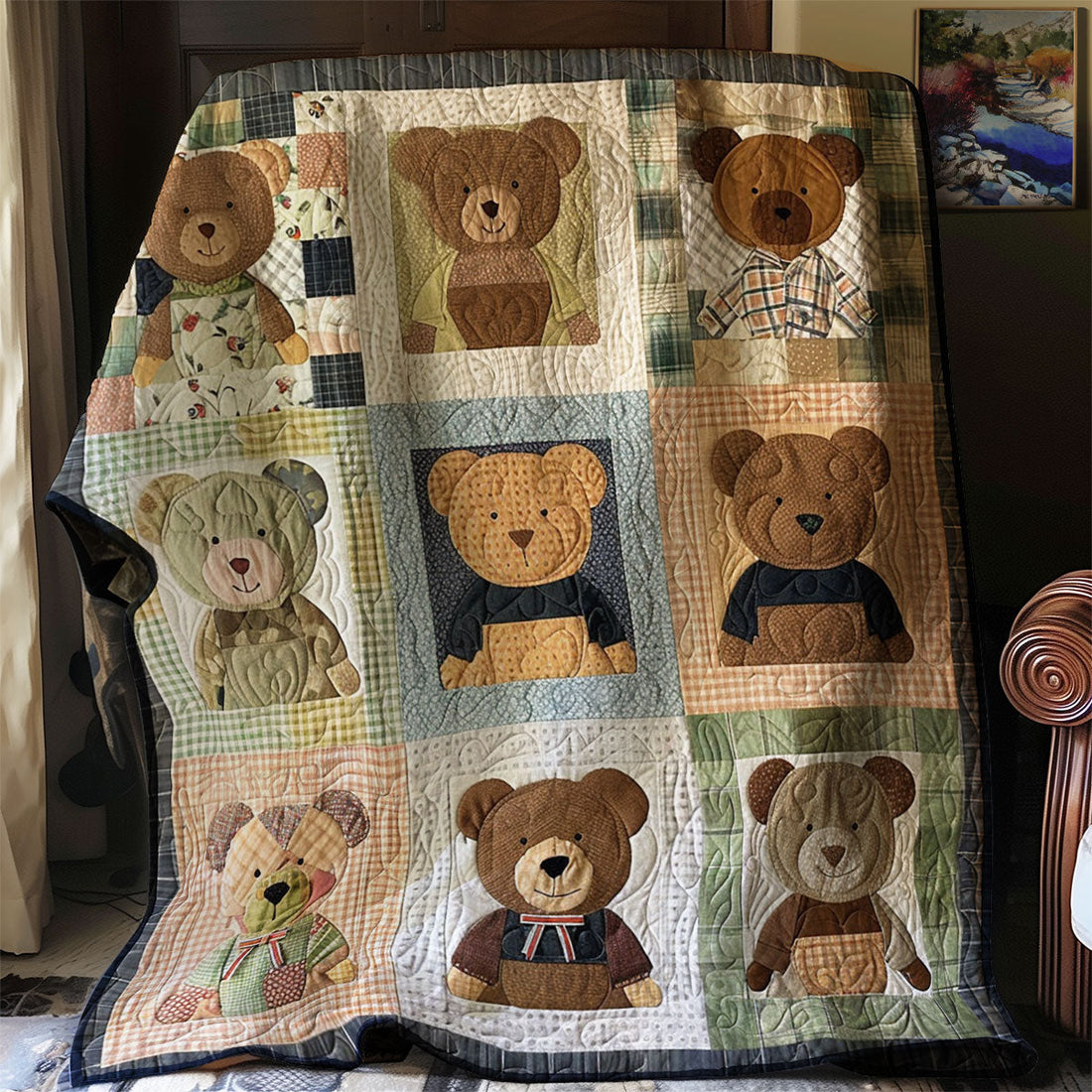Baby Bear Rustic Charm Quilt Blanket