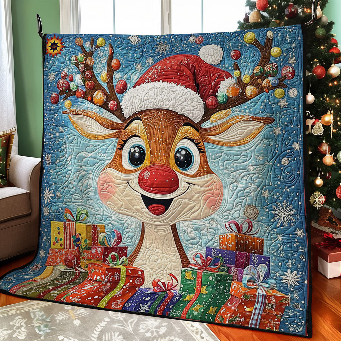 Funny Reindeer Woodland Retreat Quilt Blanket
