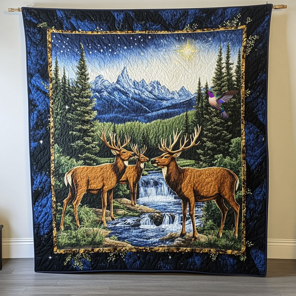 Deer in River Quilt Blanket