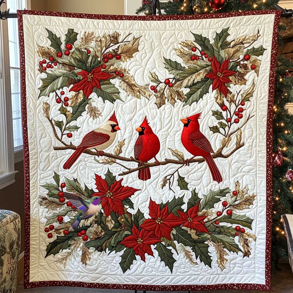 Christmas Cardinal Nest Quilt Blanket