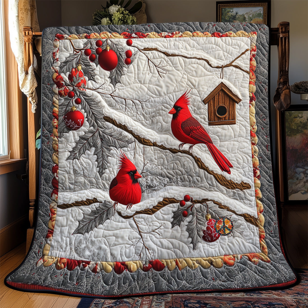 Cardinal Nest Christmas Quilt Blanket