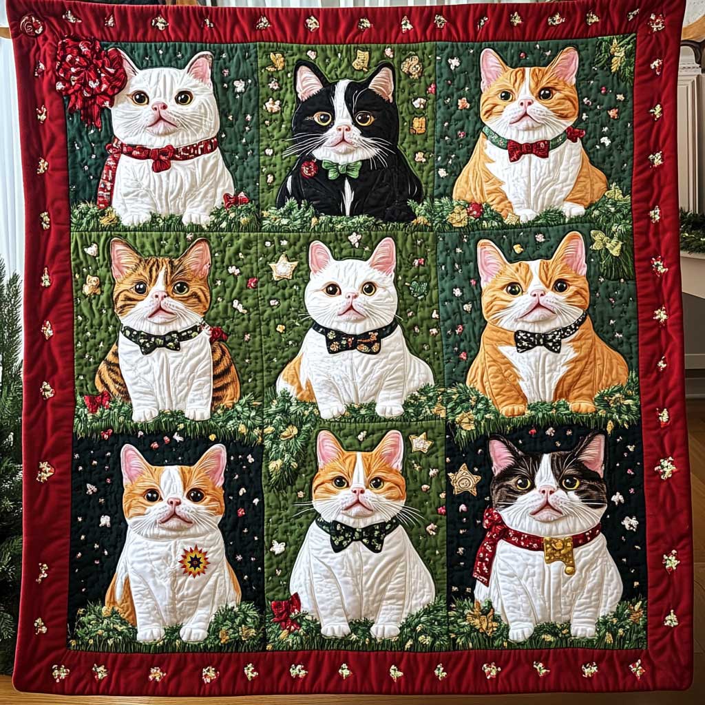 Christmas Gift Cat Quilt Blanket