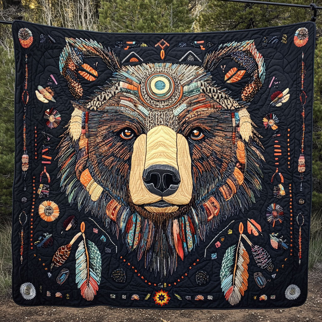 Native American Bear Woodland Comfort Quilt Blanket
