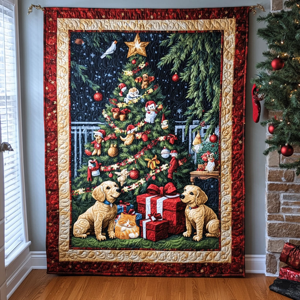 Christmas Dog Sleigh Bells Quilt Blanket