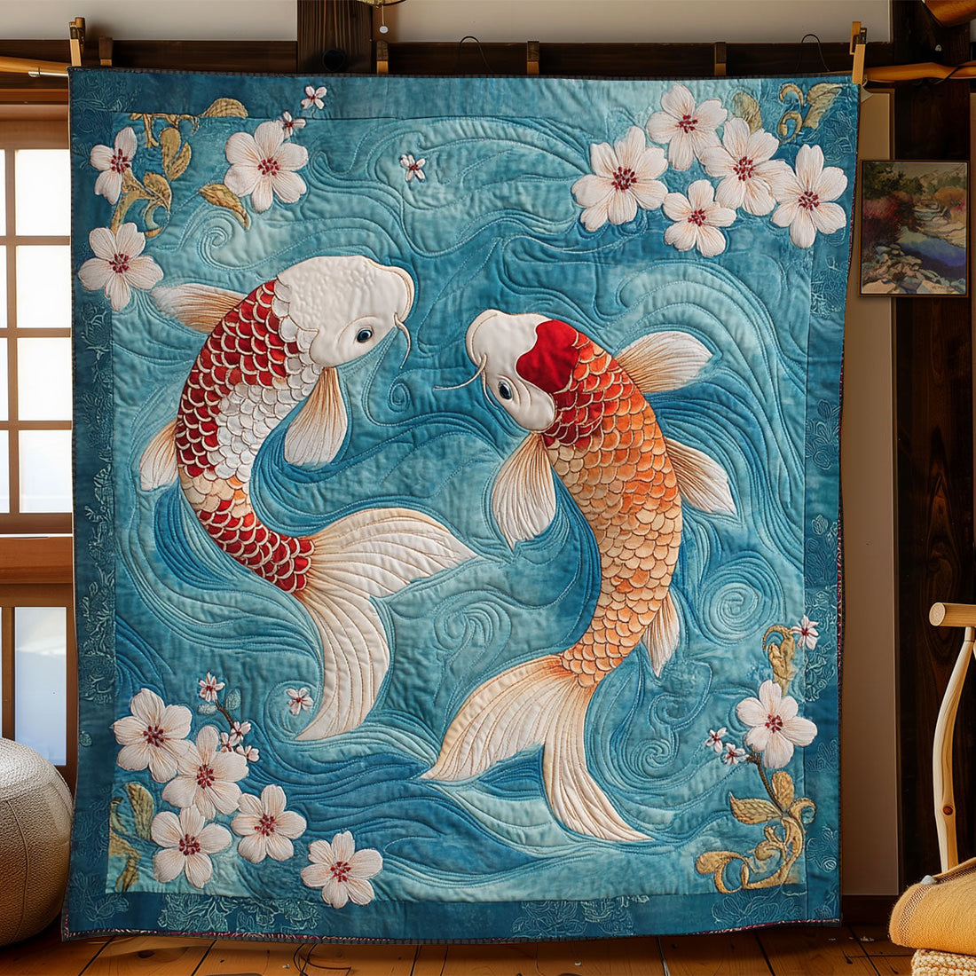 Vibrant Koi Fish Quilt Blanket