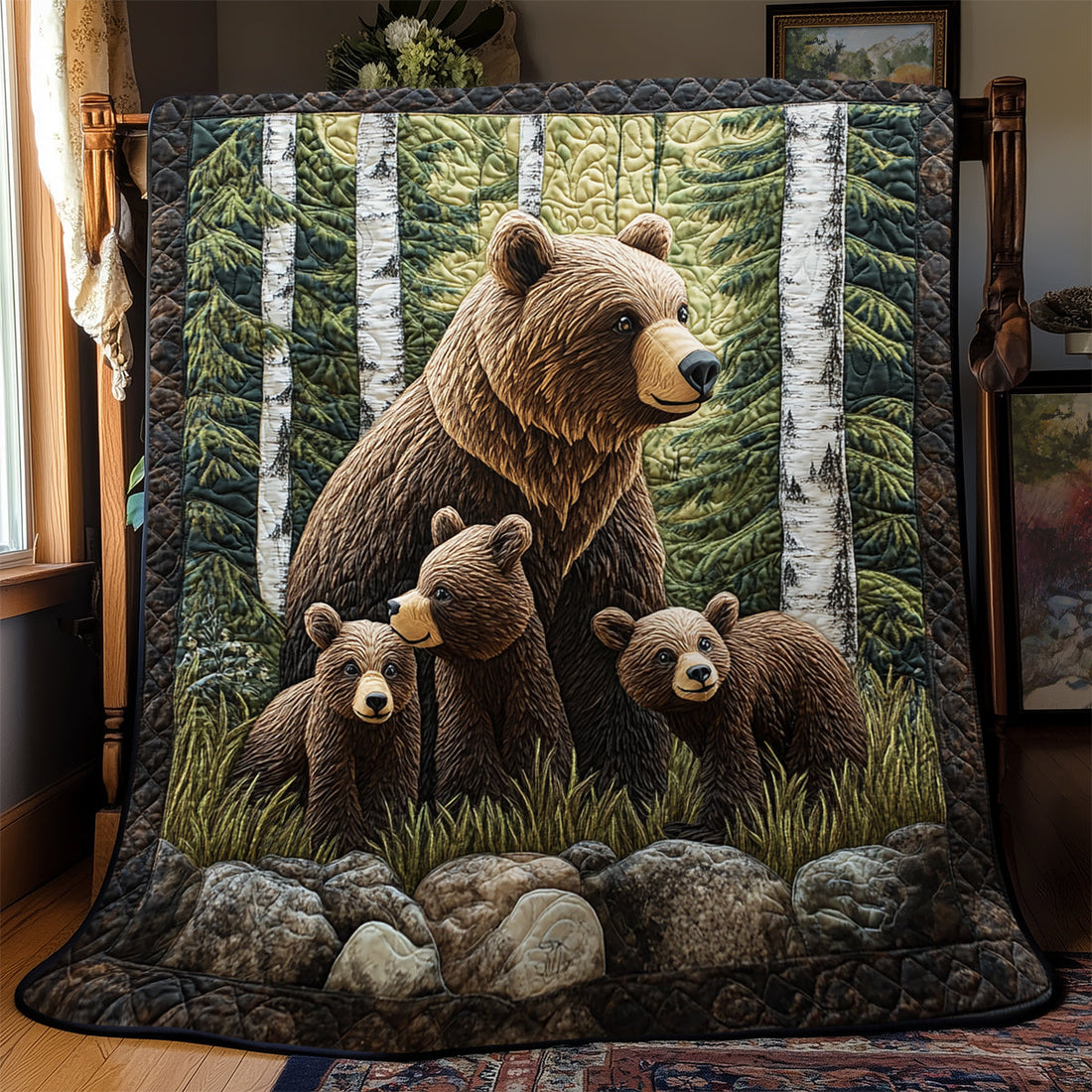 Bear Cubs in the Glen Quilt Blanket