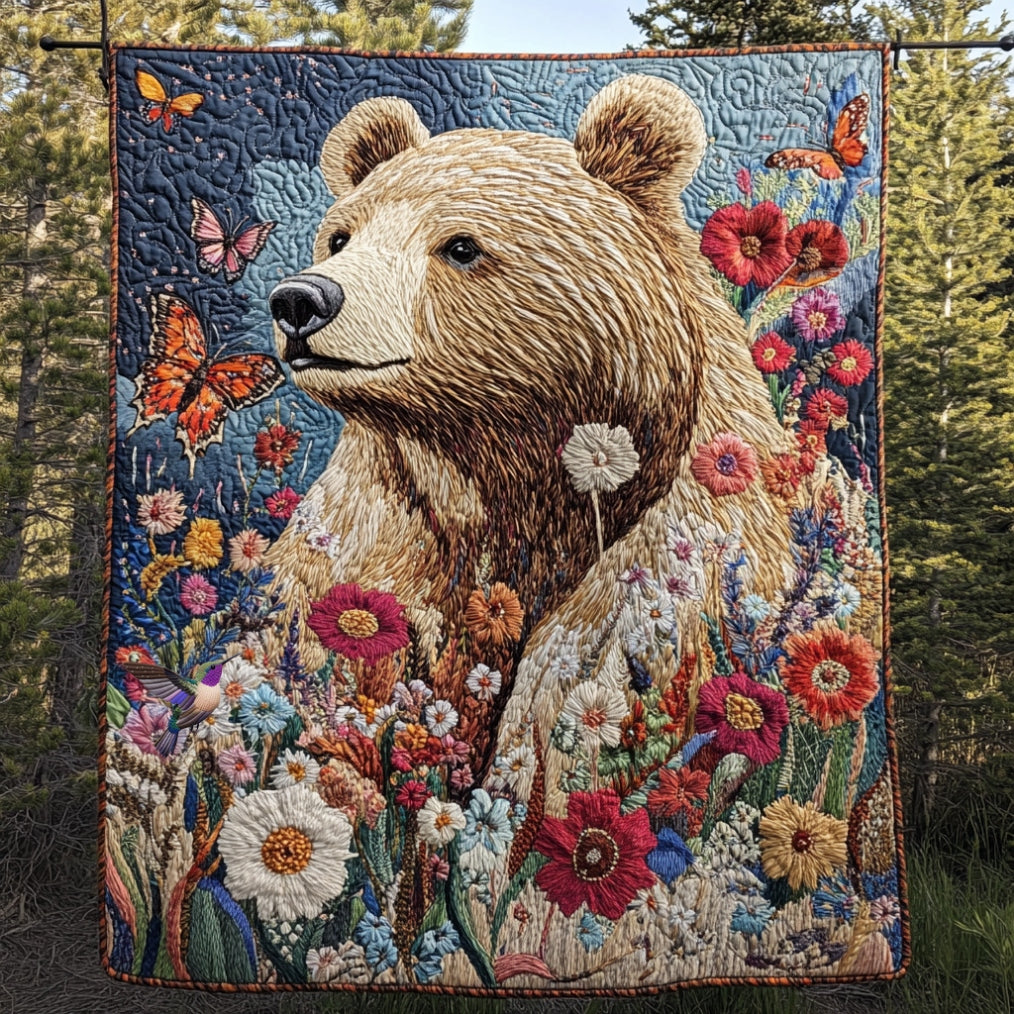 Bear In The Garden Quilt Blanket