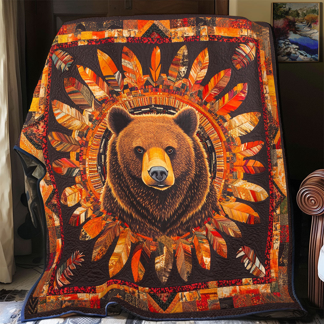 Bear Native American Dreamy Escape Quilt Blanket