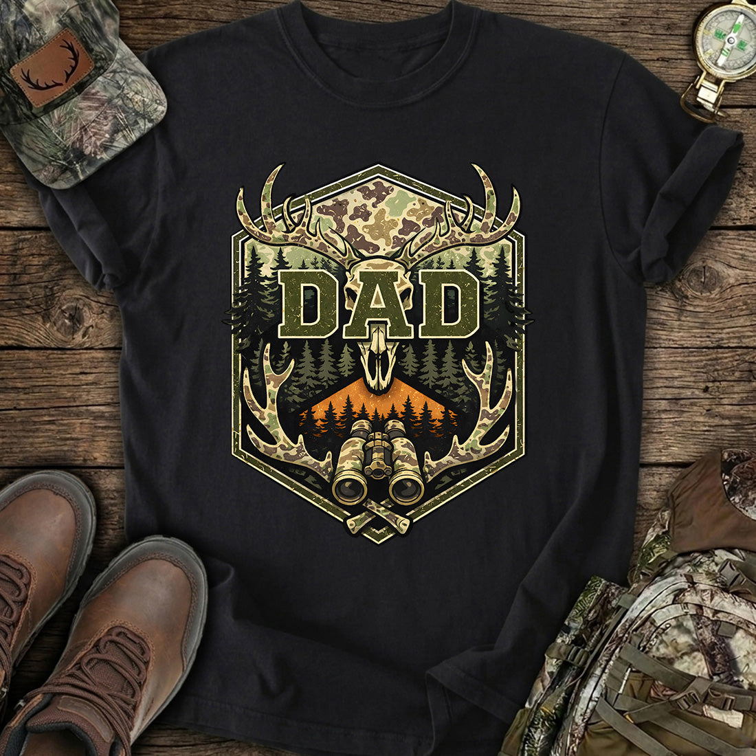 Camo Hunting Dad Deer Skull T-Shirt