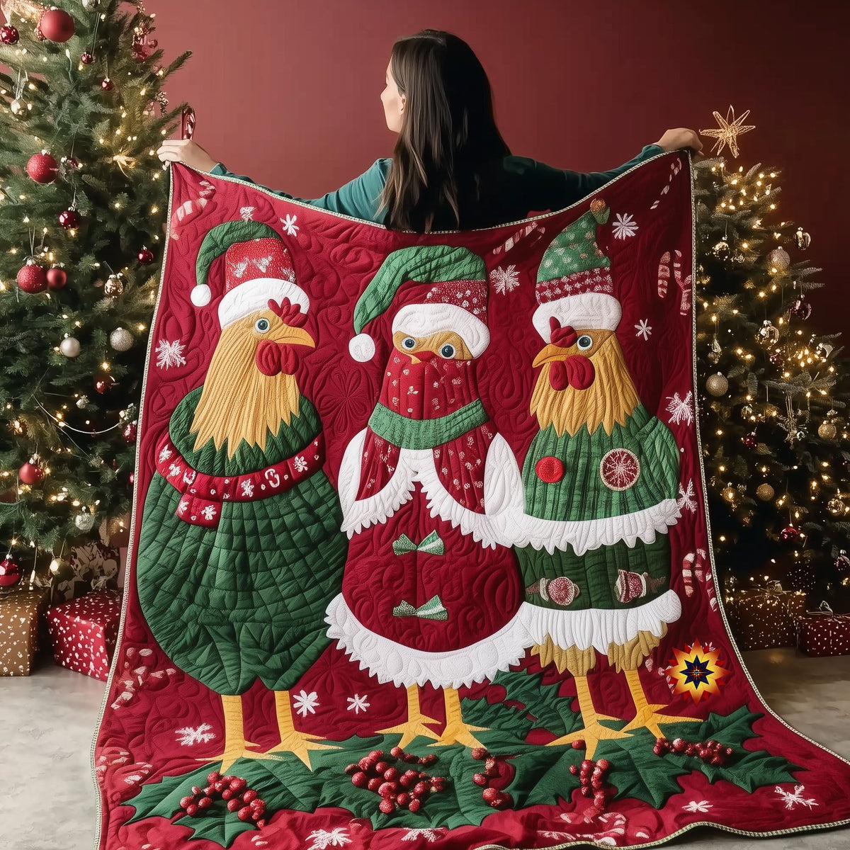 Christmas Chickens Winter Wonderland Quilt Blanket