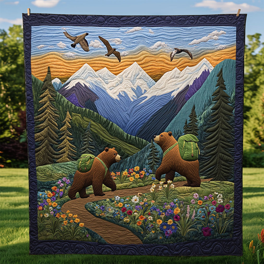 Hiking Bear Quilt Blanket