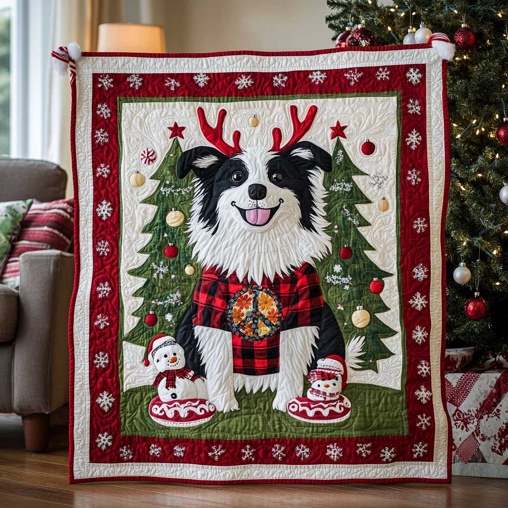 Border Collie Noel Quilt Blanket