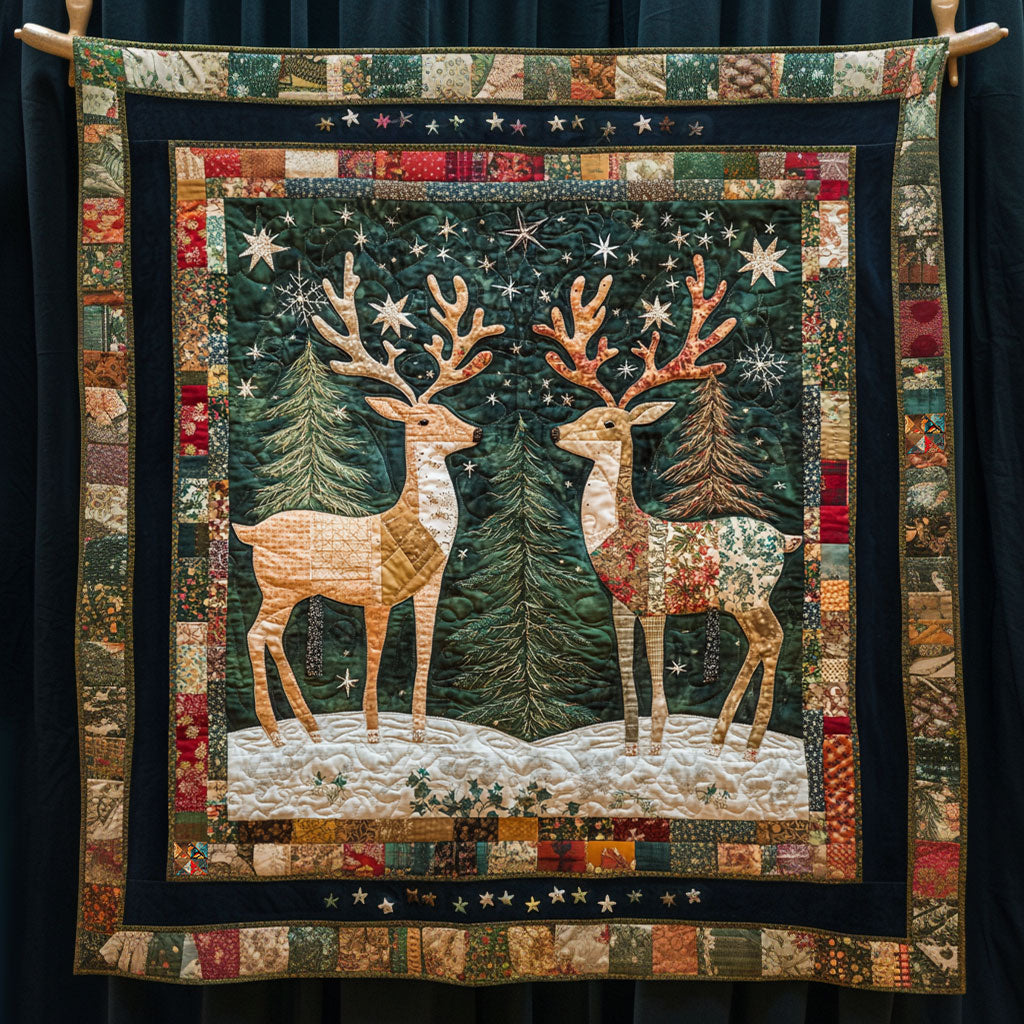 Christmas Deer Woodland Retreat Quilt Blanket