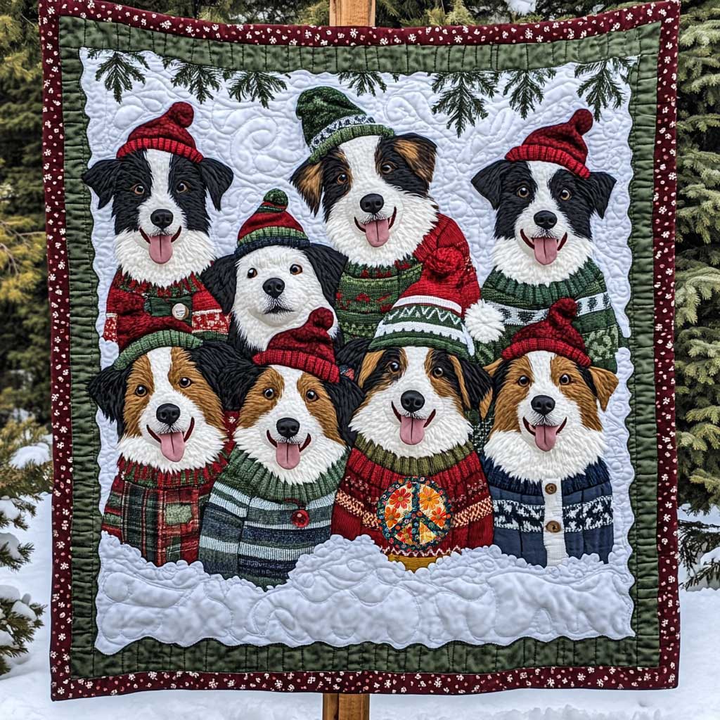 Border Collie Christmas Closet Quilt Blanket