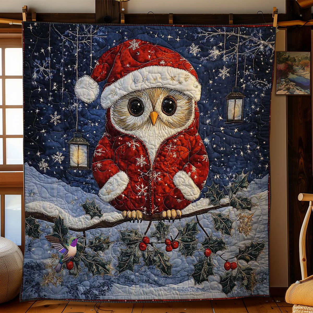 Christmas Owl Delight Holiday Cheer Quilt Blanket