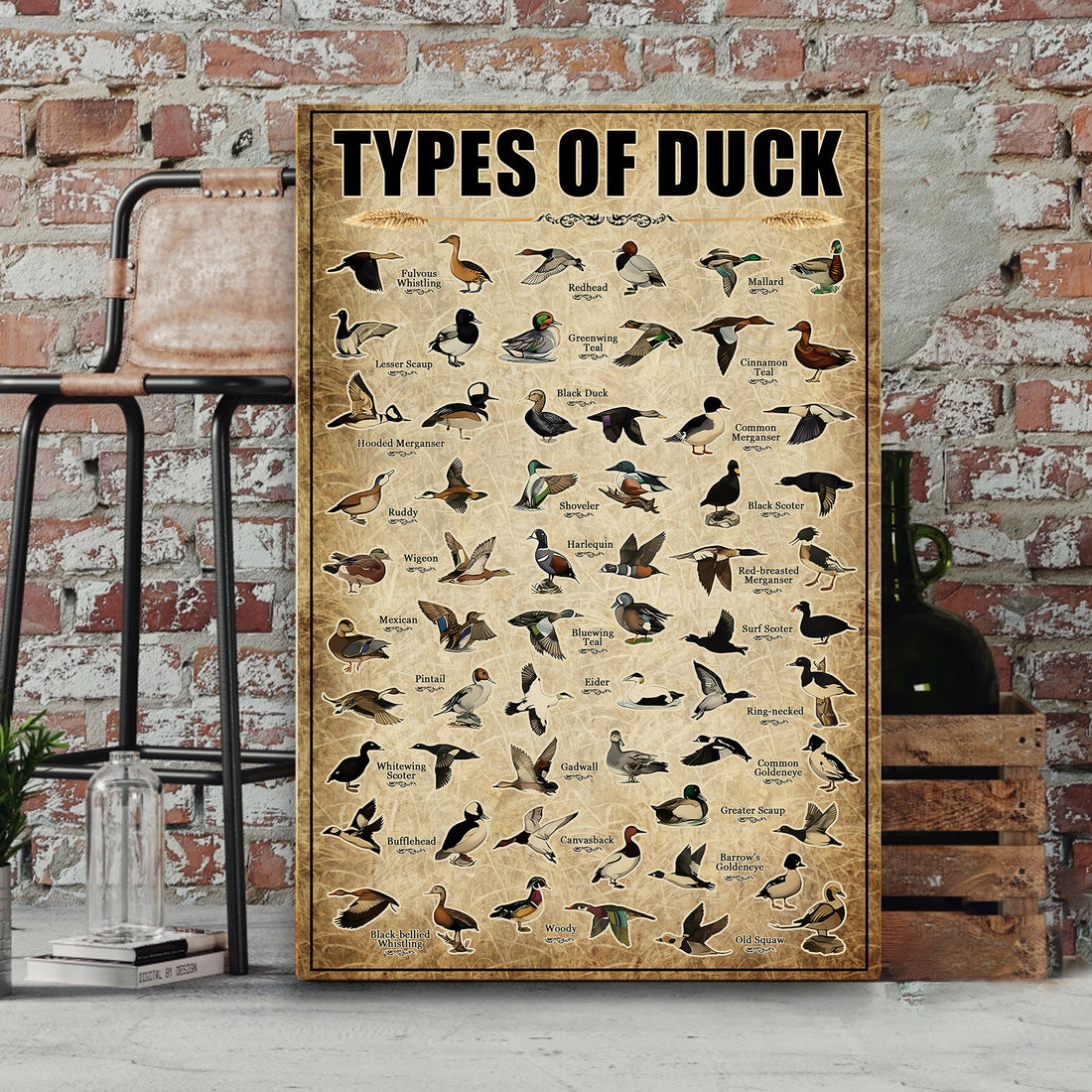 Types of Duck Canvas – Educational Waterfowl Chart Wall Art - Hunting Lodge or Nature Decor