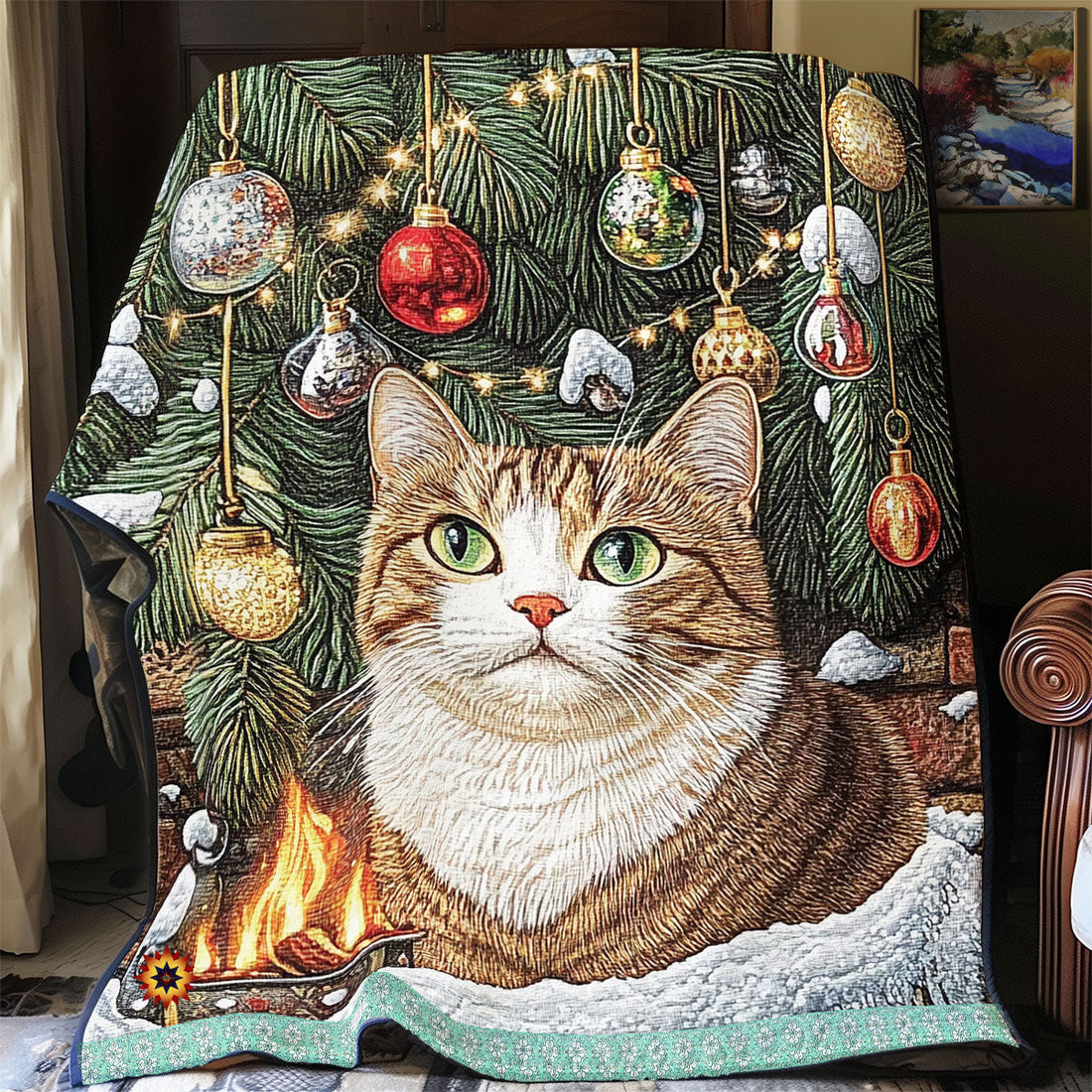 Cat Under The Christmas Tree Holiday Cheer Quilt Blanket