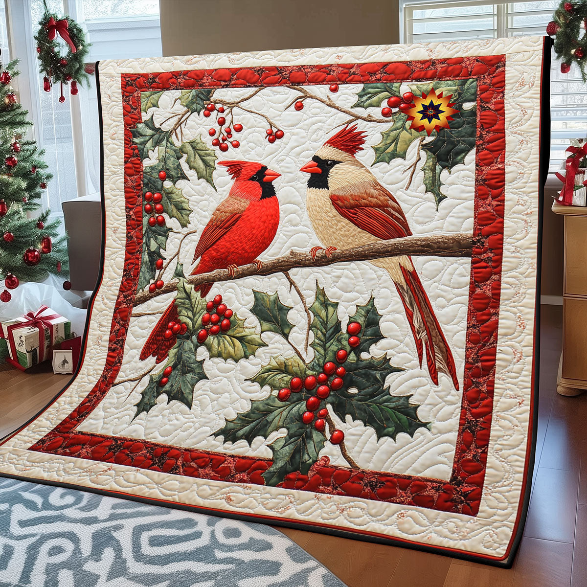 Christmas Cardinal Couple Quilt Blanket
