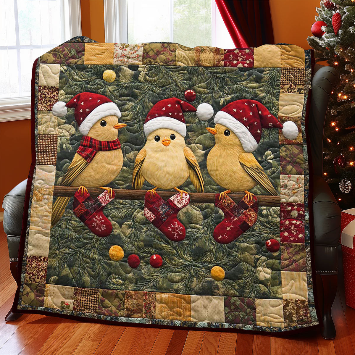 Christmas Bird Holiday Cheer Quilt Blanket
