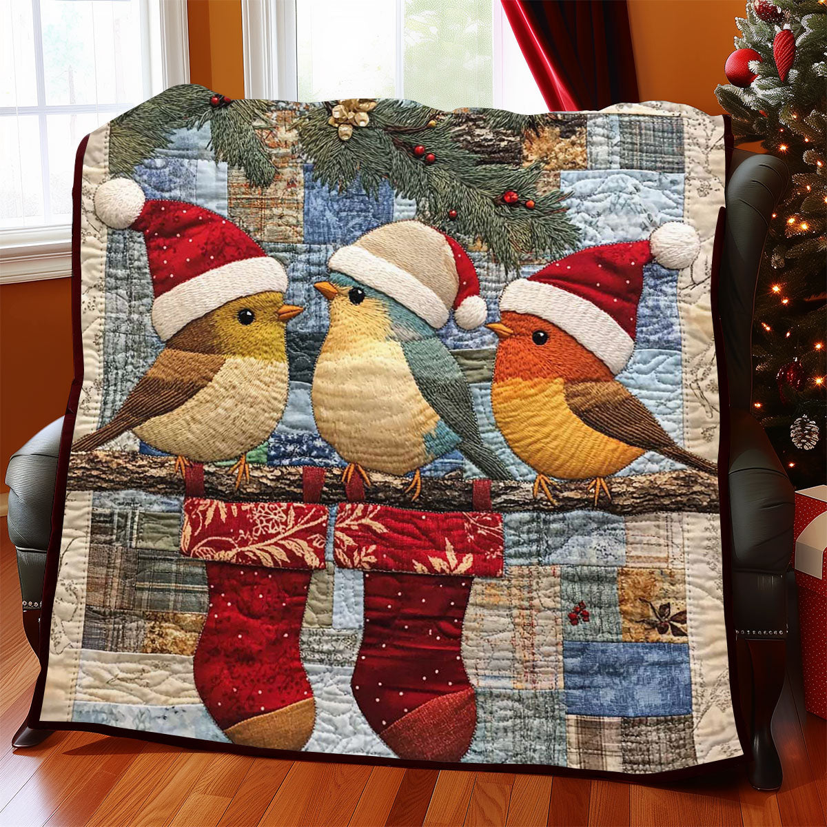 Christmas Bird Winter Wonderland Quilt Blanket