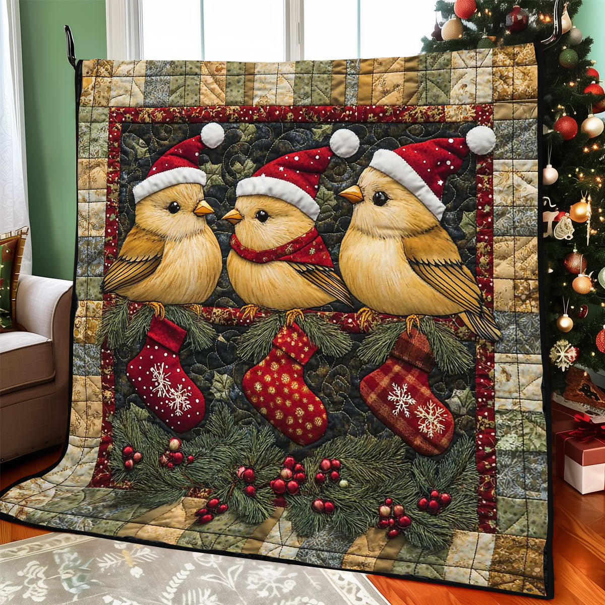 Christmas Bird Festive Glow Quilt Blanket
