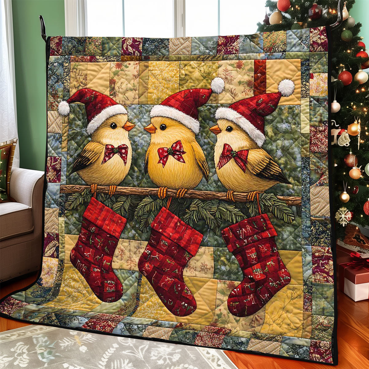 Christmas Bird Jolly Season Quilt Blanket