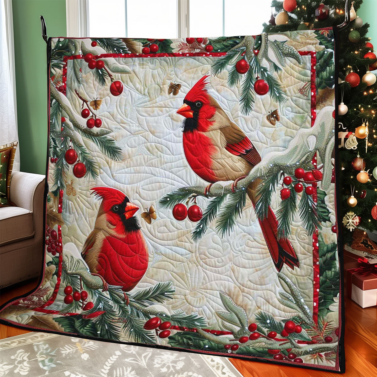 Christmas Cardinal Frosty Morning Quilt Blanket