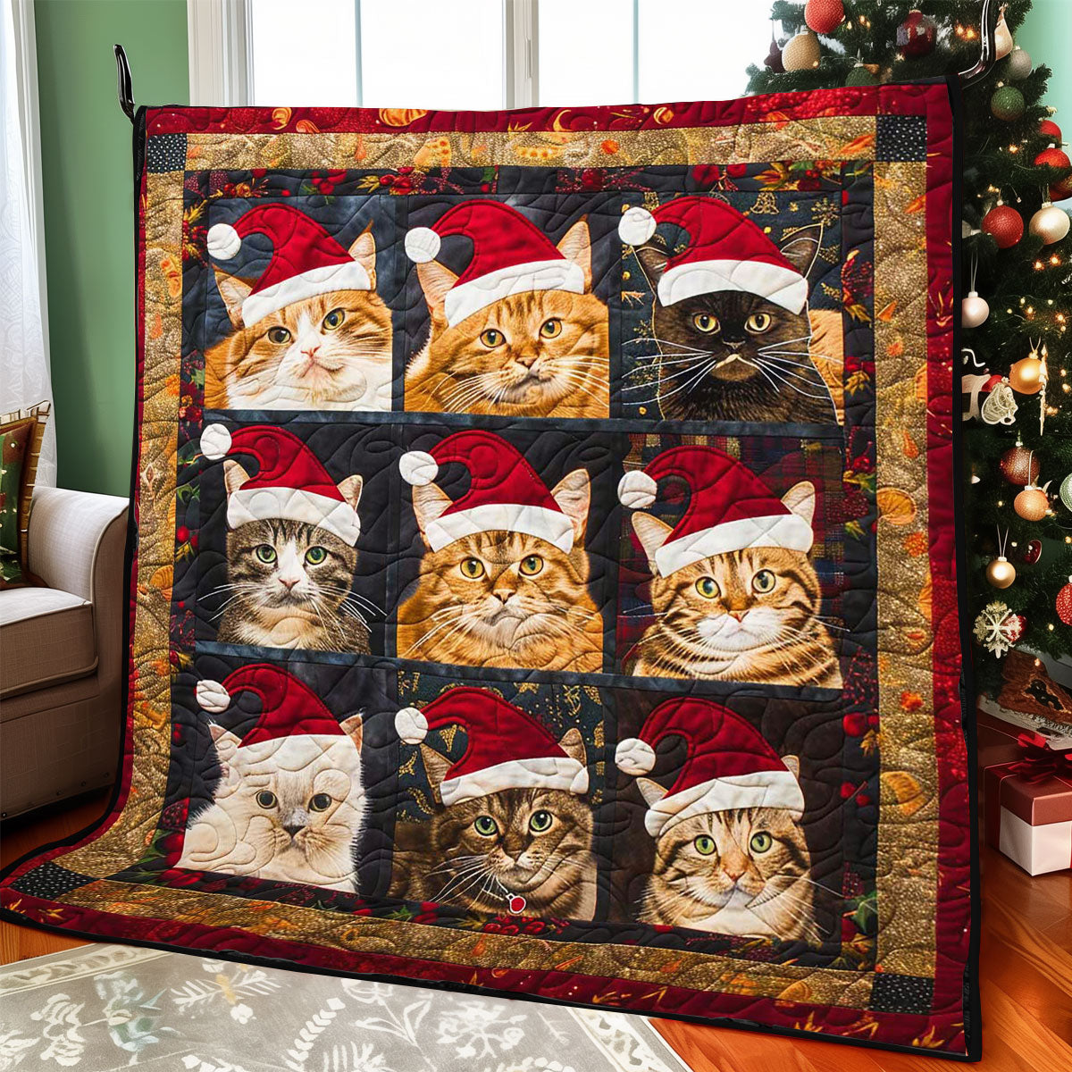 Christmas Cat Festive Glow Quilt Blanket
