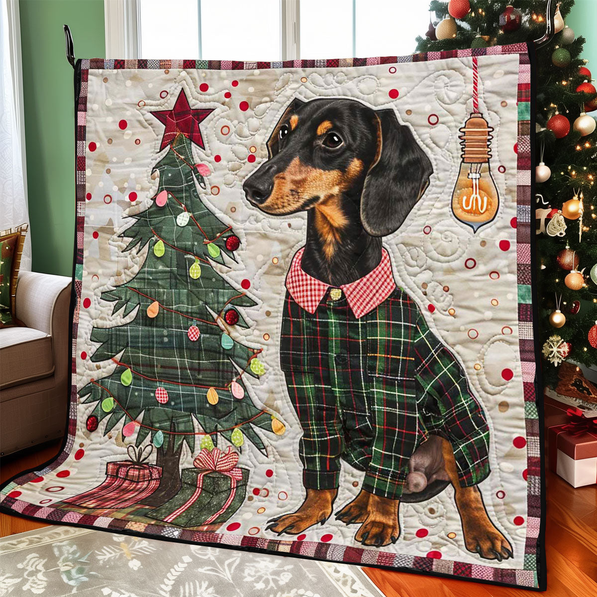 Christmas Dachshund Merry Moments Quilt Blanket