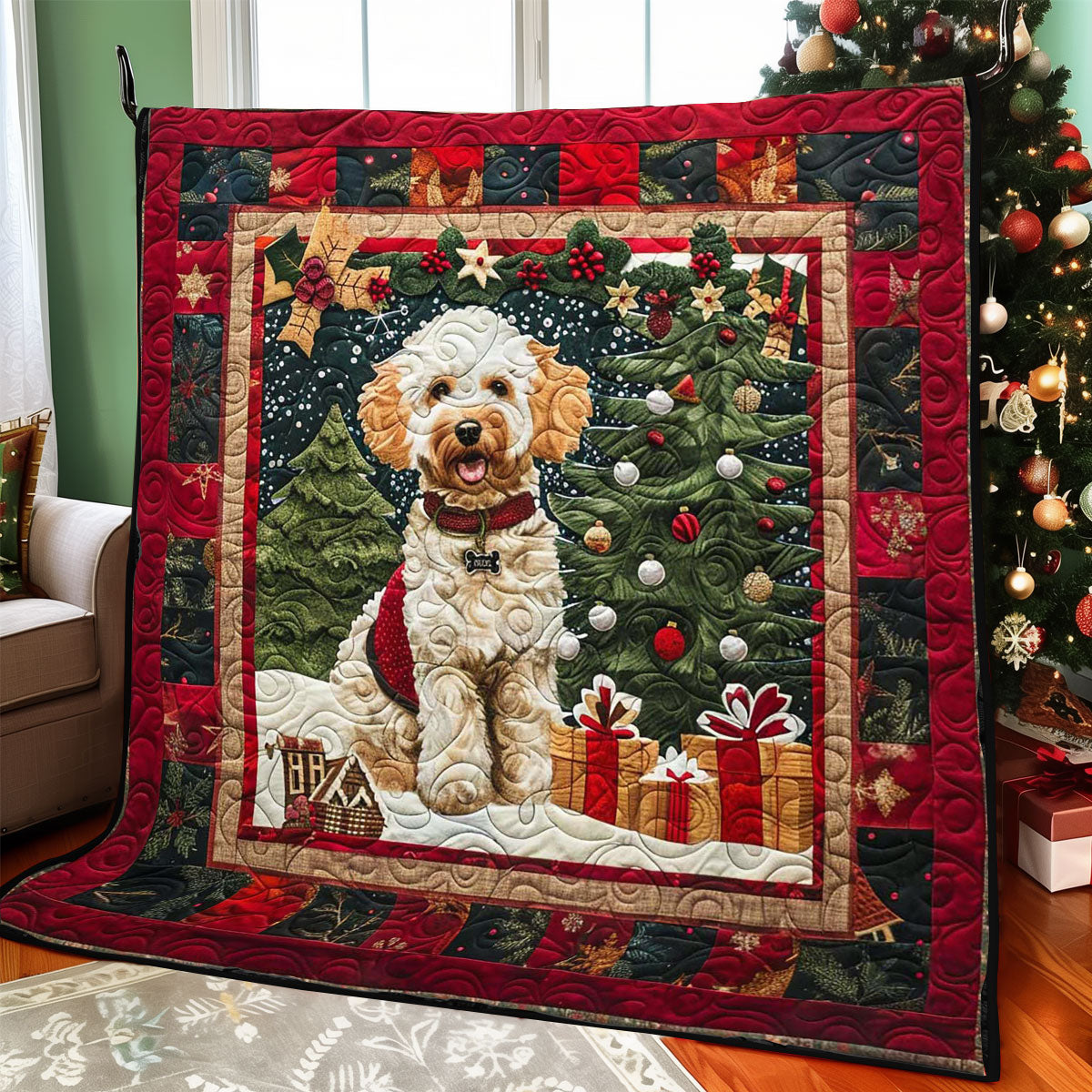 Christmas Dog Yuletide Charm Quilt Blanket