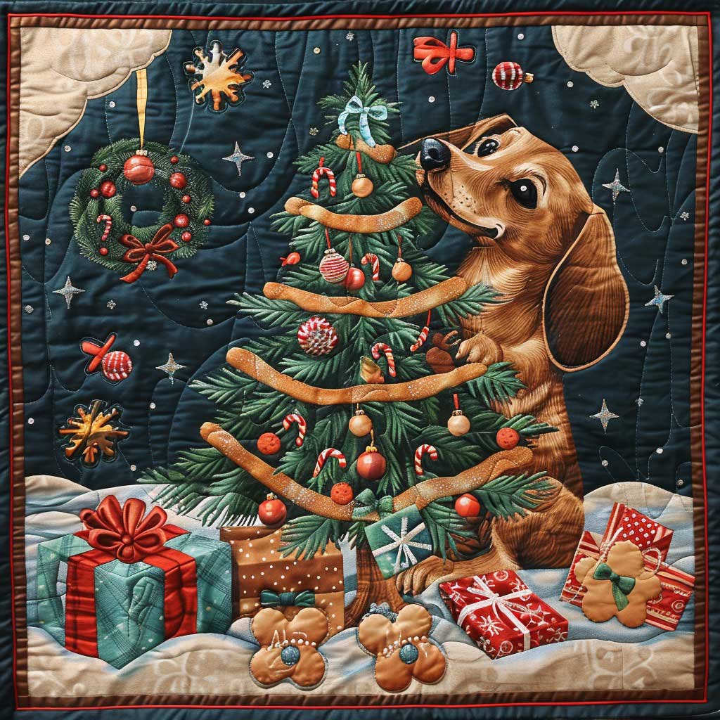 Christmas Dachshunds Holiday Cheer Quilt Blanket