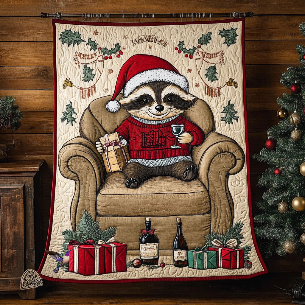 Christmas Holiday Of Raccoon Quilt Blanket