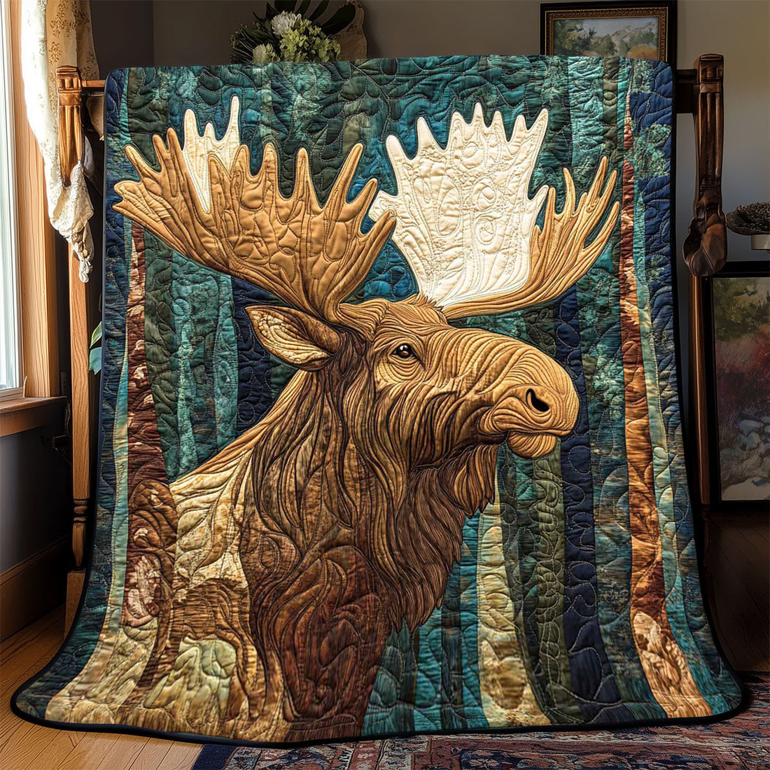 Moose Portrait Quilt Blanket
