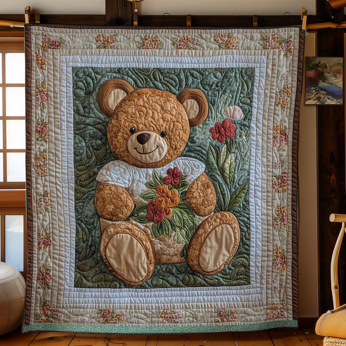 Cute Teddy Bear Quilt Blanket
