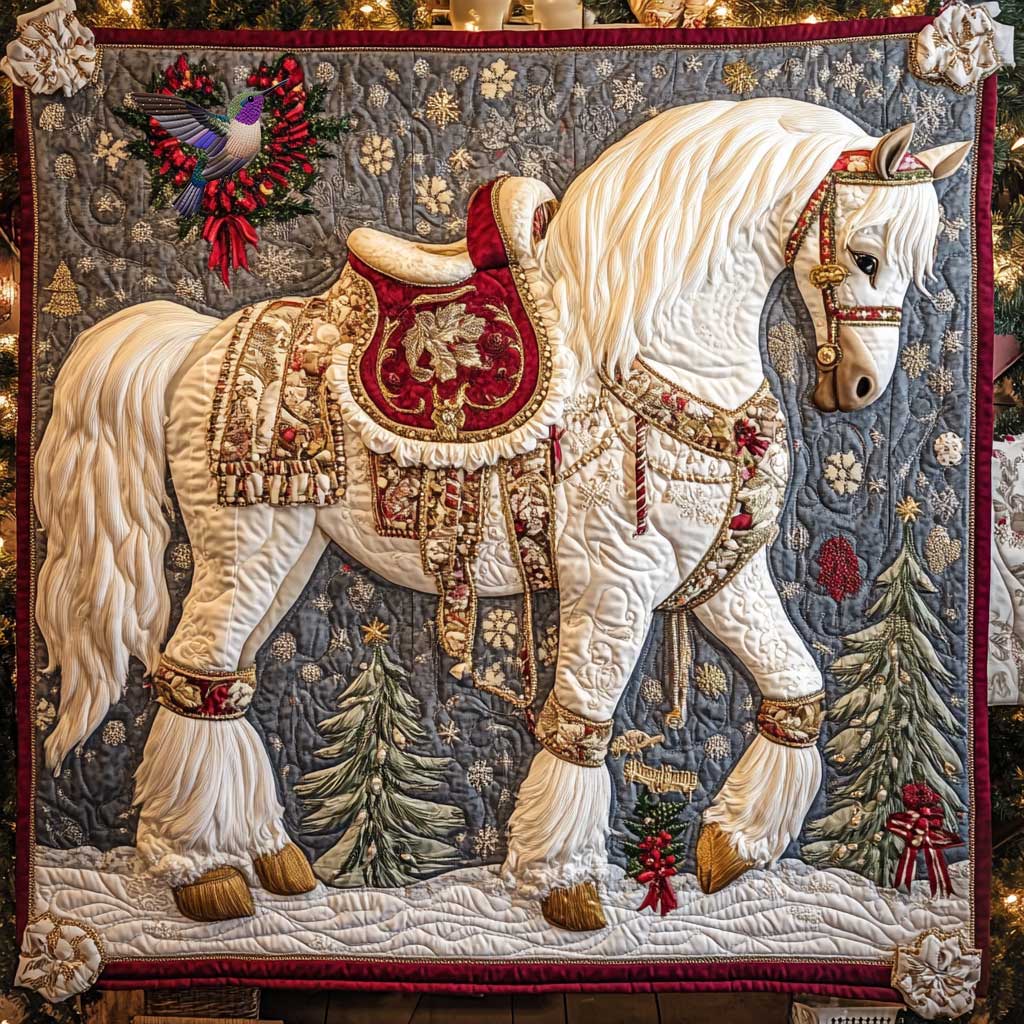 Christmas Blessing Horse Winter Wonderland Quilt Blanket