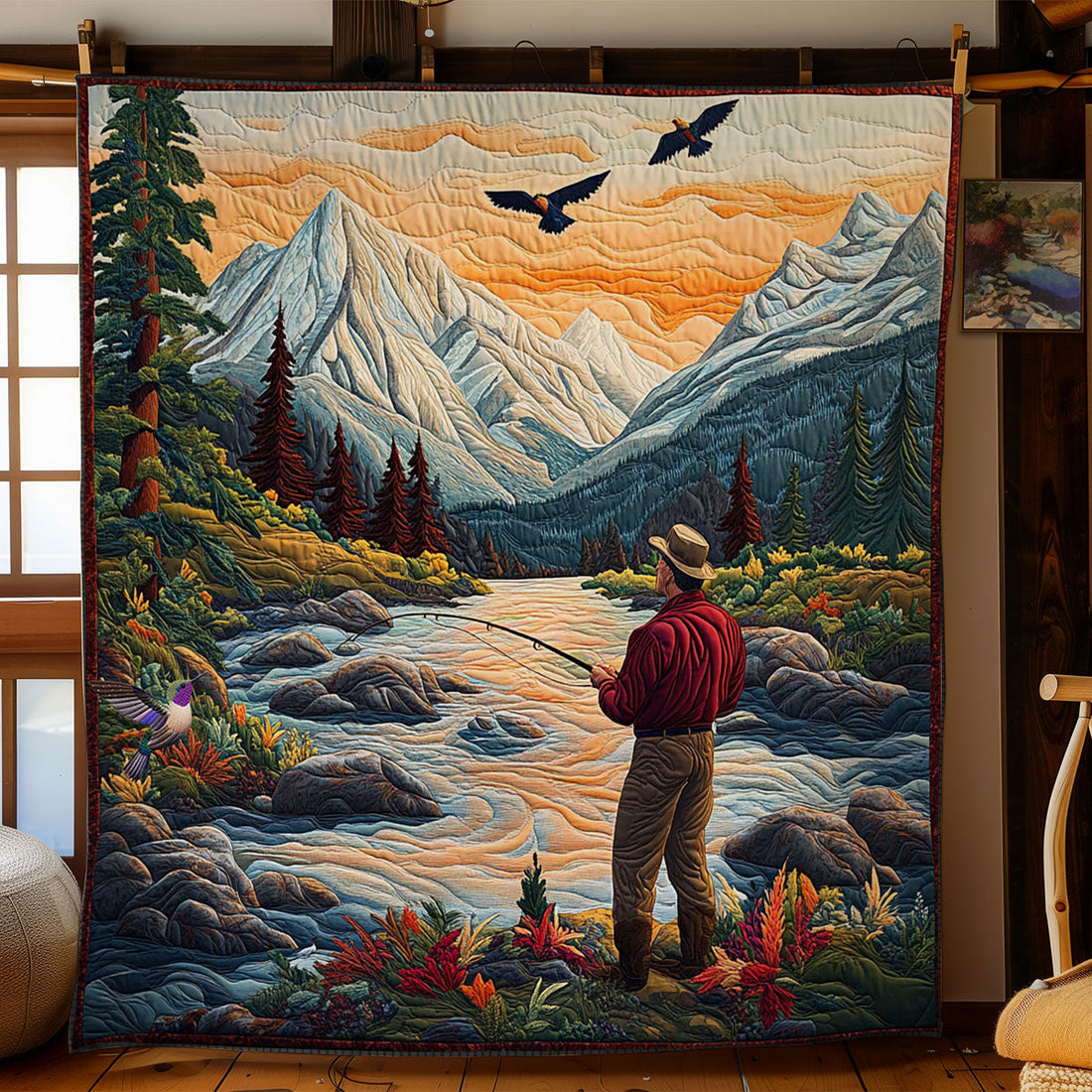 Fishing Rustic Charm Quilt Blanket