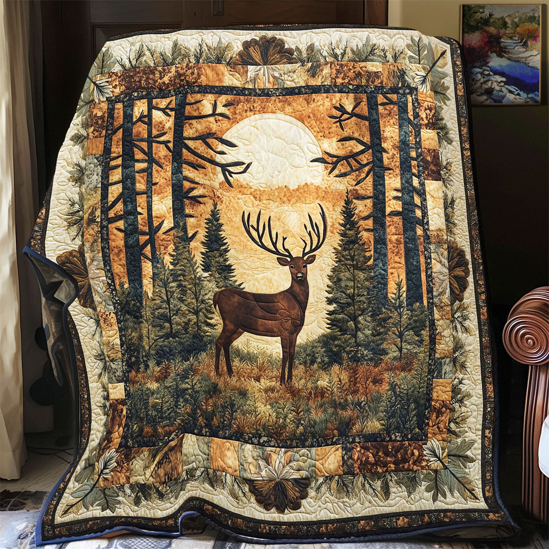 Deer In Forest Quiet Moments Quilt Blanket