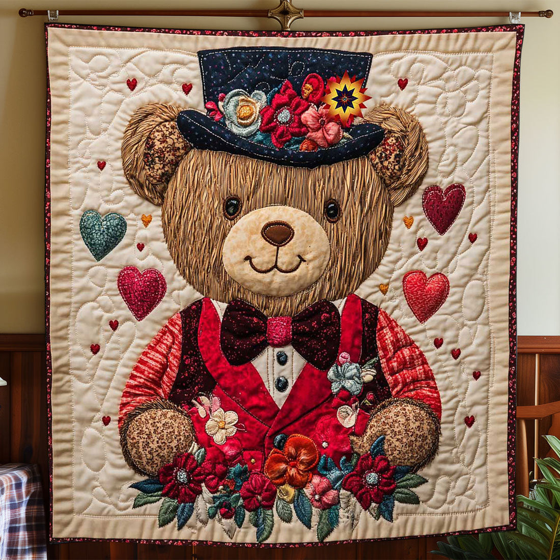 Gentleman Teddy Bear Quilt Blanket