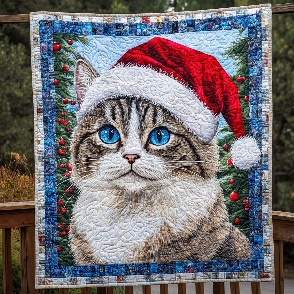 Cat Christmas Festive Glow Quilt Blanket