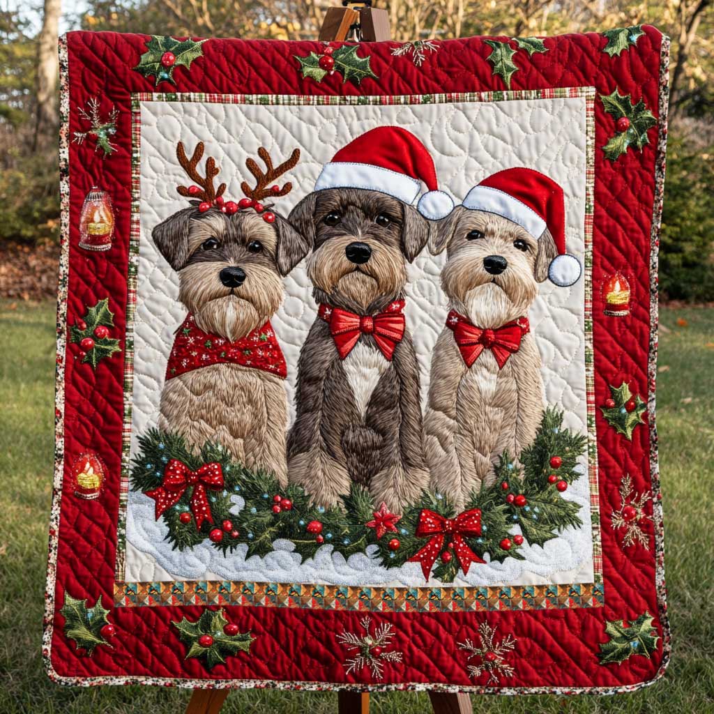 Christmas Miniature Schnauzer Quilt Blanket