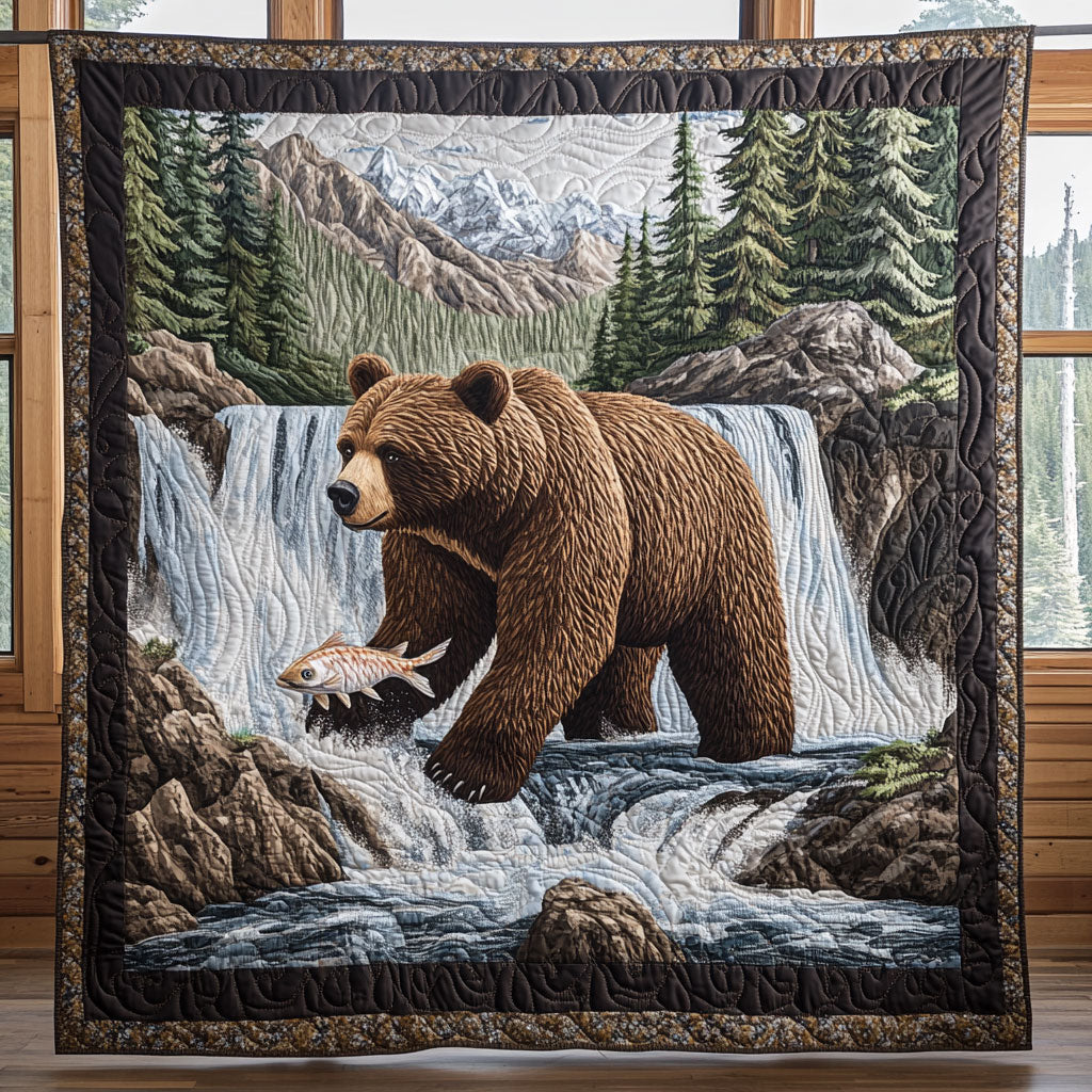 Fishing Bear Woodland Comfort Quilt Blanket