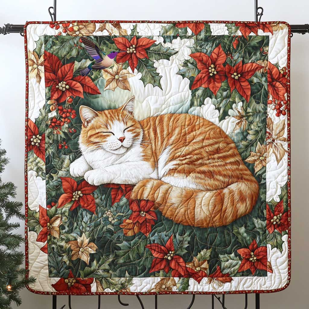 Christmas Orange Cat Quilt Blanket