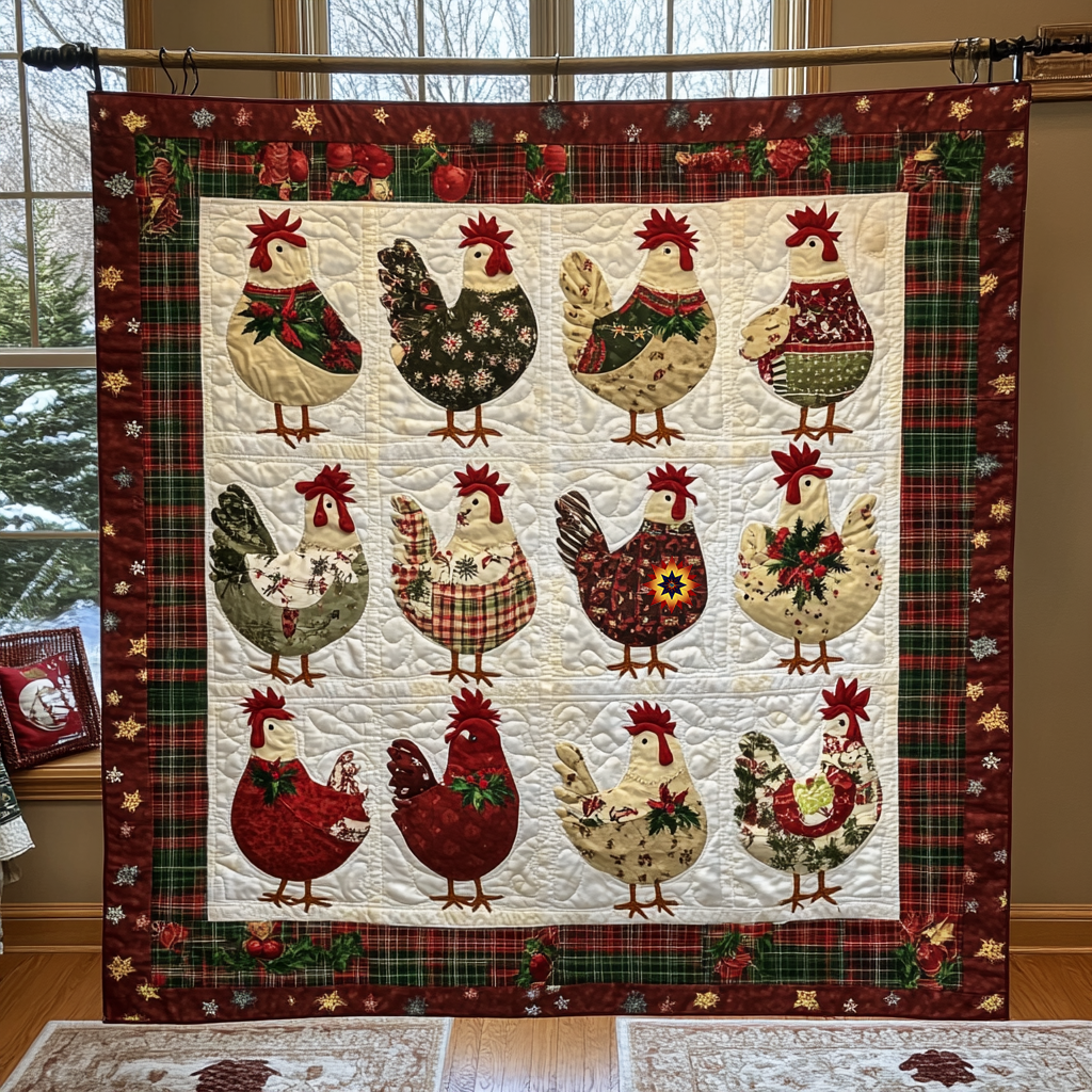 Chicken Christmas Quilt Blanket