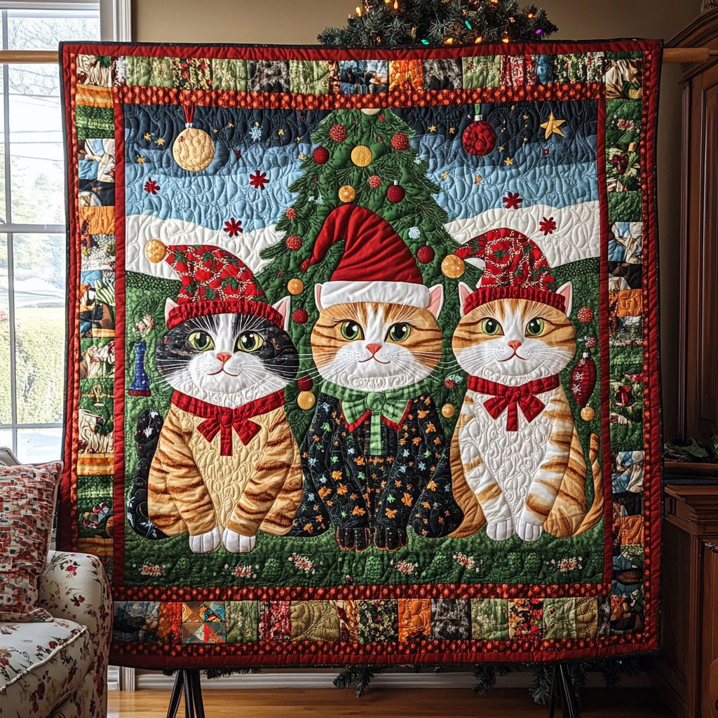Christmas Cat Evergreen Dreams Quilt Blanket